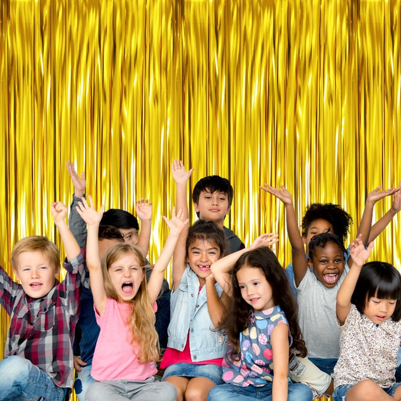 GOER 3.2 ft x 9.8 ft Metallic Tinsel Foil Fringe Curtains Party Photo Backdrop Party Streamers for Birthday,Graduation,New Year Eve Decorations Wedding Decor (Gold,3 pcs) - Image 3